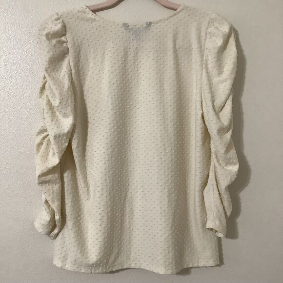 Banana Republic Off White Raised Polka Dot Preppy Minimalist Puff Sleeve Top S - Picture 6 of 8